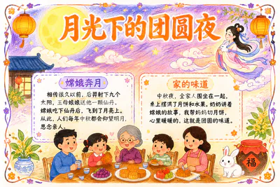 月光下的团圆夜彩绘