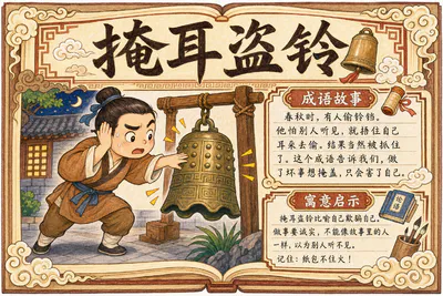 掩耳盗铃彩绘