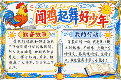 闻鸡起舞好少年彩绘