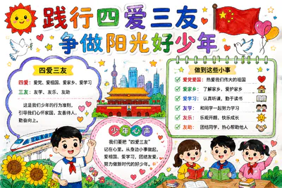 践行四爱三友 争做阳光好少年彩绘
