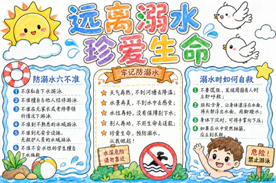 远离溺水 珍爱生命彩绘