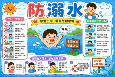 暑假安全 防溺水手抄报彩绘