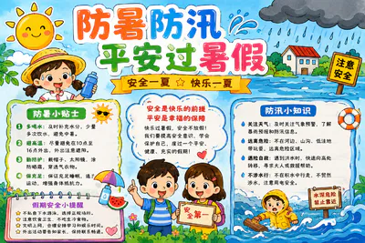 防暑防汛 平安过暑假彩绘