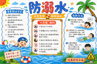 预防溺水 珍爱生命彩绘