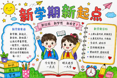 新学期 新征程 新起点手抄报彩绘