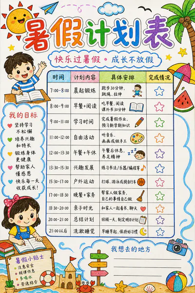 暑假计划表手抄报彩绘
