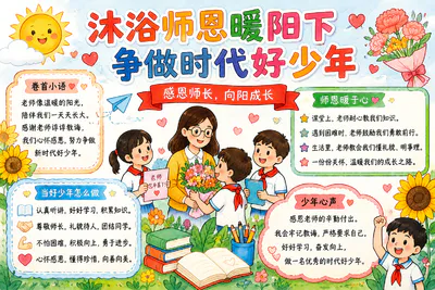 沐浴师恩暖阳下 争做时代好少年彩绘