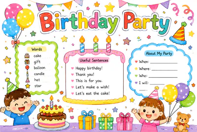 英语手抄报 生日派对彩绘