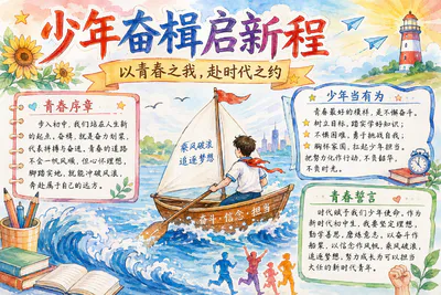 少年奋楫启新程彩绘