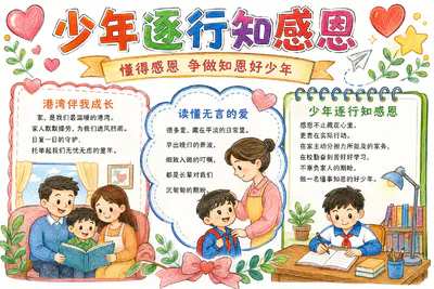 少年逐行知感恩彩绘